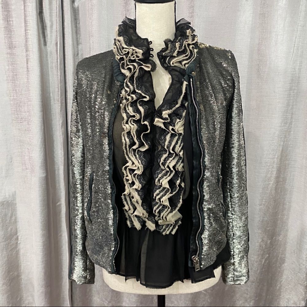 🌟 ROBERT RODRIGUEZ Ruffled Black & Cream Top - Picture 7 of 8